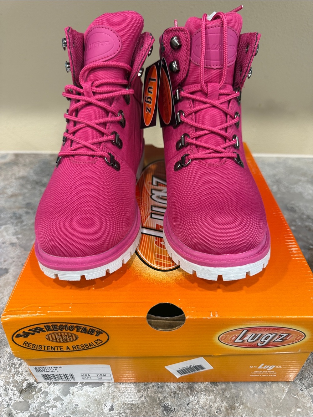 Lugz Women's Hot Pink Lace-Up Work Boots